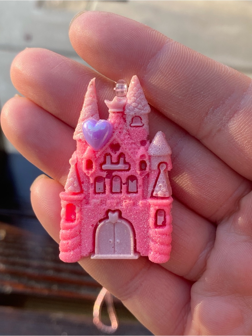 Pink Castle Pendant Necklace - Charming Heart Accent